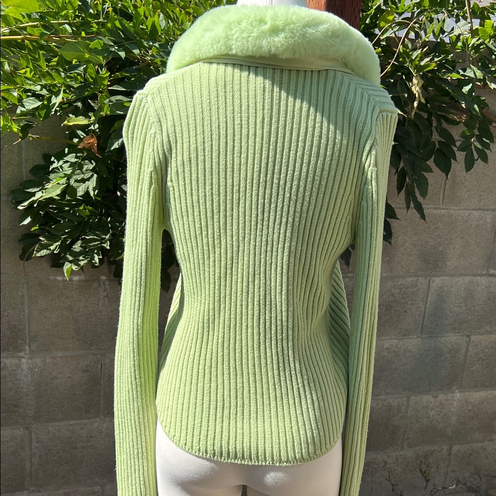 Wild Fable Light Green Cardigan with Faux Fur Collar - Picture 4 of 6